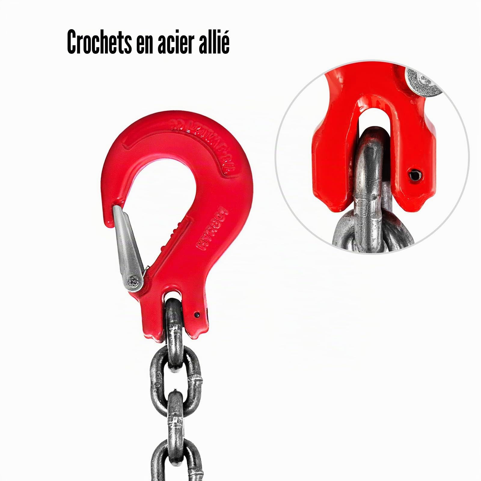 Succebuy Chaîne Sling Chaîne Avec Crochets Chaîne pour Palan Lifting en Acier à L'installation de Conduites D'essence (8mmX2M)