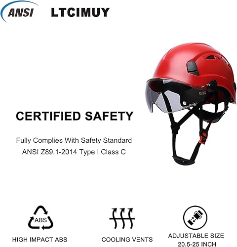 Miniatura 4 de Cascos De Construcción Casco de Seguridad con Visera 6 Puntos Ajustable Suspensión ANSI Z89.1 Tipo I Clase C Hardhats, Cascos De Construcción