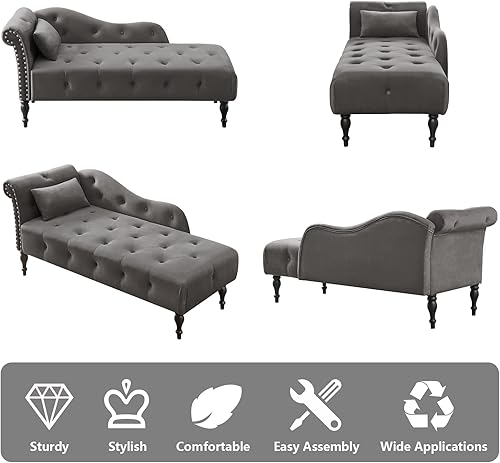 Miniatura 49 de Setawix Tumbona de terciopelo para interiores con almacenamiento para sala de estar, dormitorio, oficina, extremo de brazo enrollado de la cama,