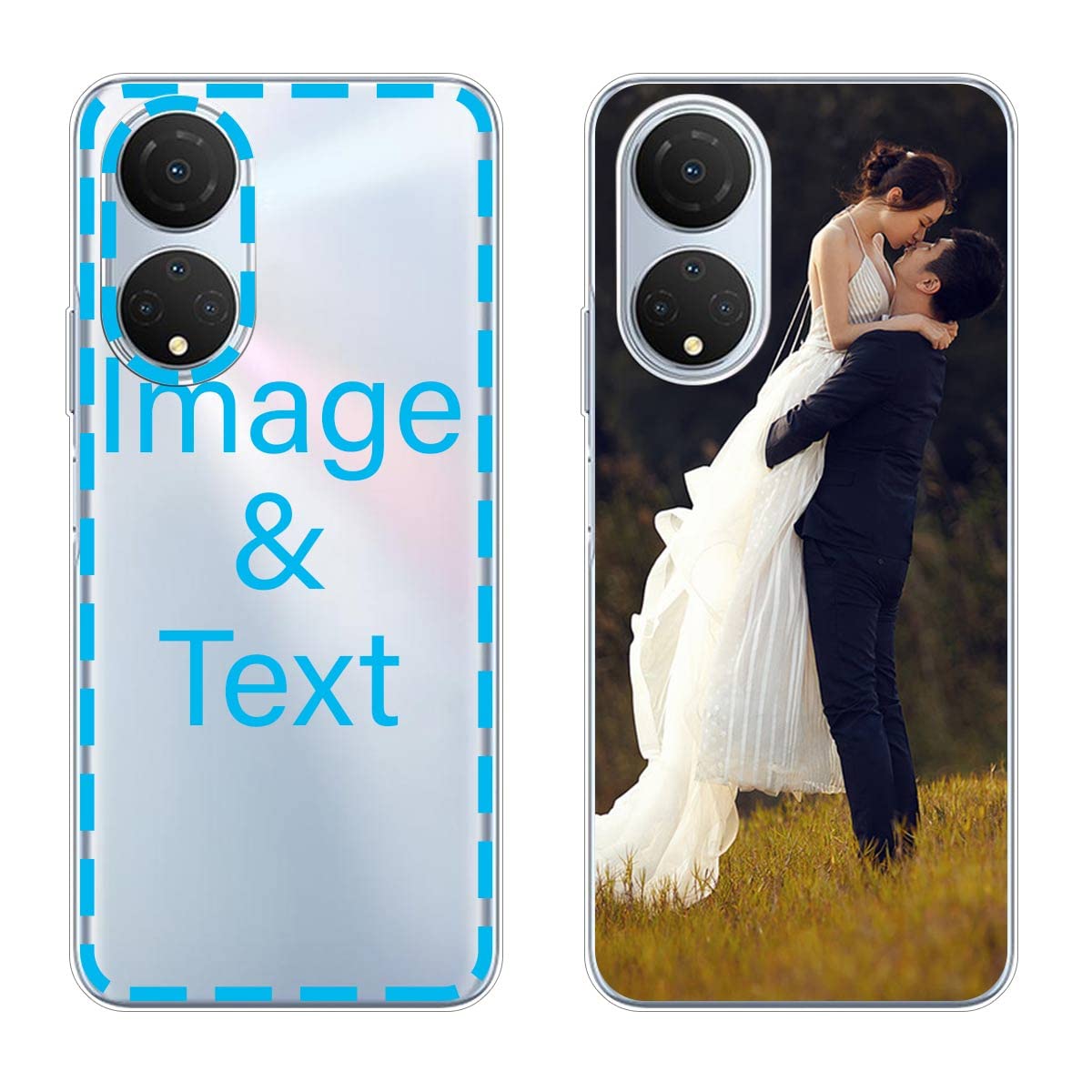 Sunrive Personalizzate Cover compatibile con Honor X7A personalizzabile con Foto Testi Frase Logo Disegni e Grafiche Personalizzata, Bordo TPU + Design in Vetro Temperato Posteriore