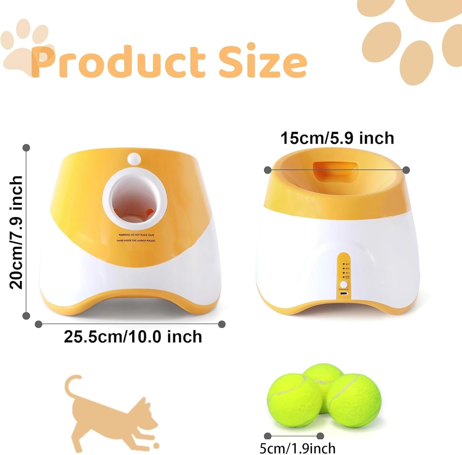 Jovani Automatic Dog Ball Launcher - Distance 10-30ft, Including 9 Tennis Balls (2inch), Keep Dog Happy, Orange