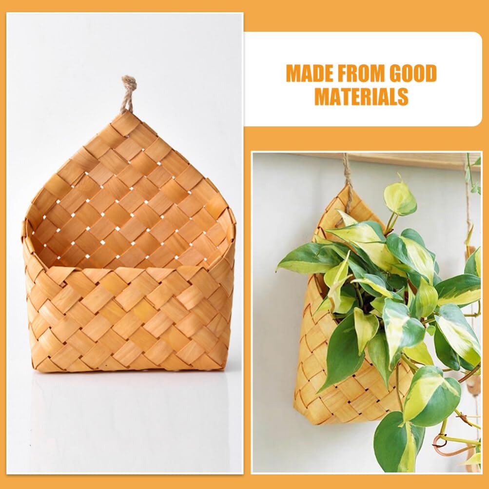 Cesta de Pared Tejida de Madera Marrón 3 Piezas para Almacenamiento