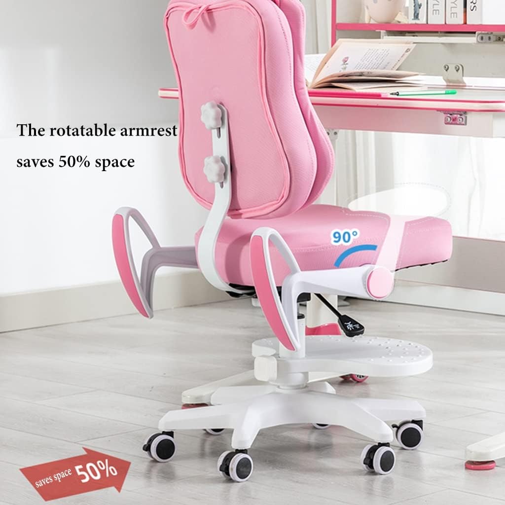 GIZNXBA Kids Desk Chair with Arms, Adjustable Children Study Chair, Home Kids Task Chair, Child Computer Desk Chair with Lift Backrest, Children's Swivel Reading Chair (Color : /Pink)