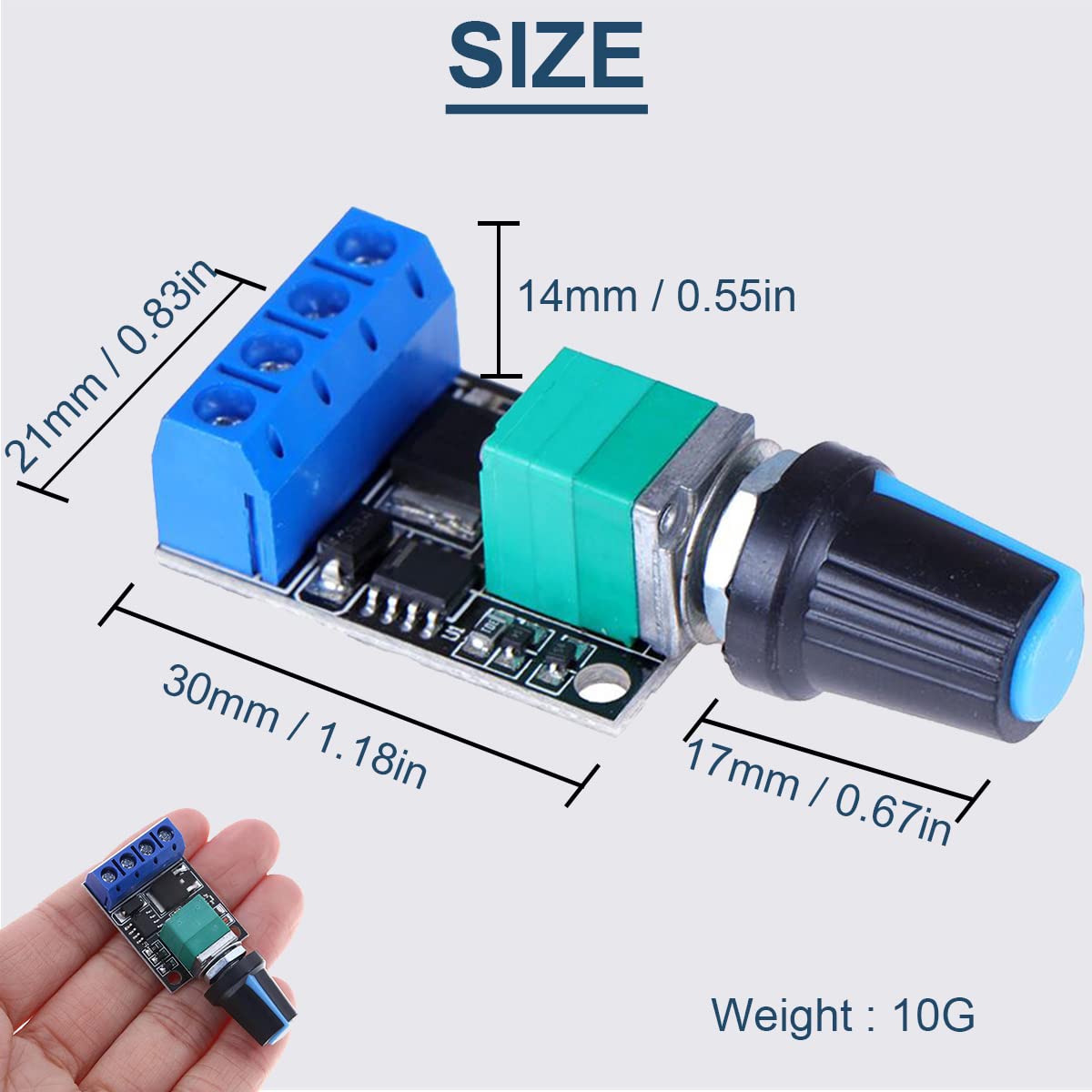 2PCS Mini modulo regolatore di velocità PWM DC Motor Governor 5V-16V 12V Interruttore di controllo della velocità 10A Funzione interruttore Dimmer LED con cavo 24AWG