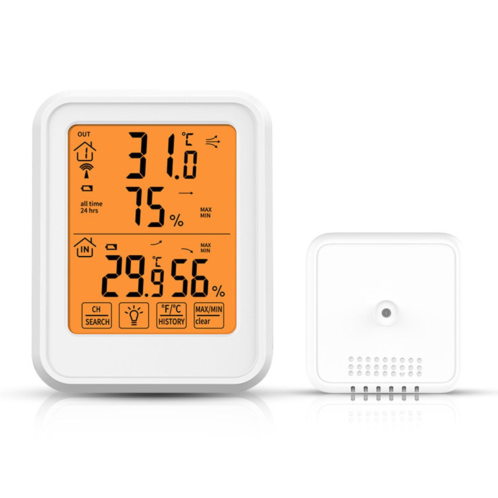 Hygrometer Humidity Gauge Meter, 1 to 1 Wireless Indoor Thermometer LCD Backlit Waterproof Touchscreen Temperature Humidity Monitor 328in / 100m for Home, Basement