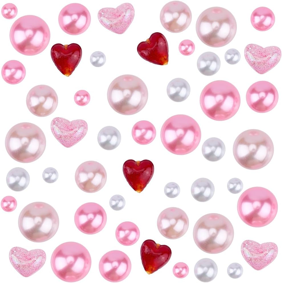 122Pcs 10 Styles Valentines Day Vase Filler Pink Vase Fillers Decorations Acrylic Pearls Heart Beads Sweet Holiday Ornament for Centerpiece Table Decoration Festival Party Home Decor