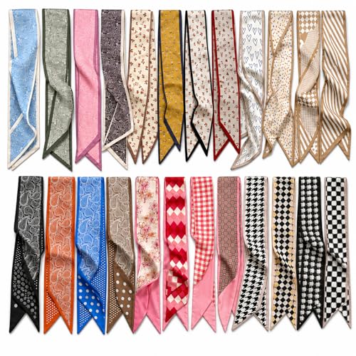 Uausyaly 24PCS Fashion Scarves for Women Multifunctional Neck Scarves Purse Scarf Headbands for Bags Bandana Scarf