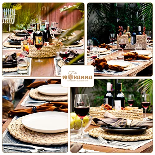 Wovanna Woven Placemats For Dining Table - Set Of 6 Adorable Thick Rustic Round Kitchen Placemats With Decorative Tall Holder – All Natural Wicker Tablemats Hand-Braided From Water Hyacinth, 11.8" #TOP3