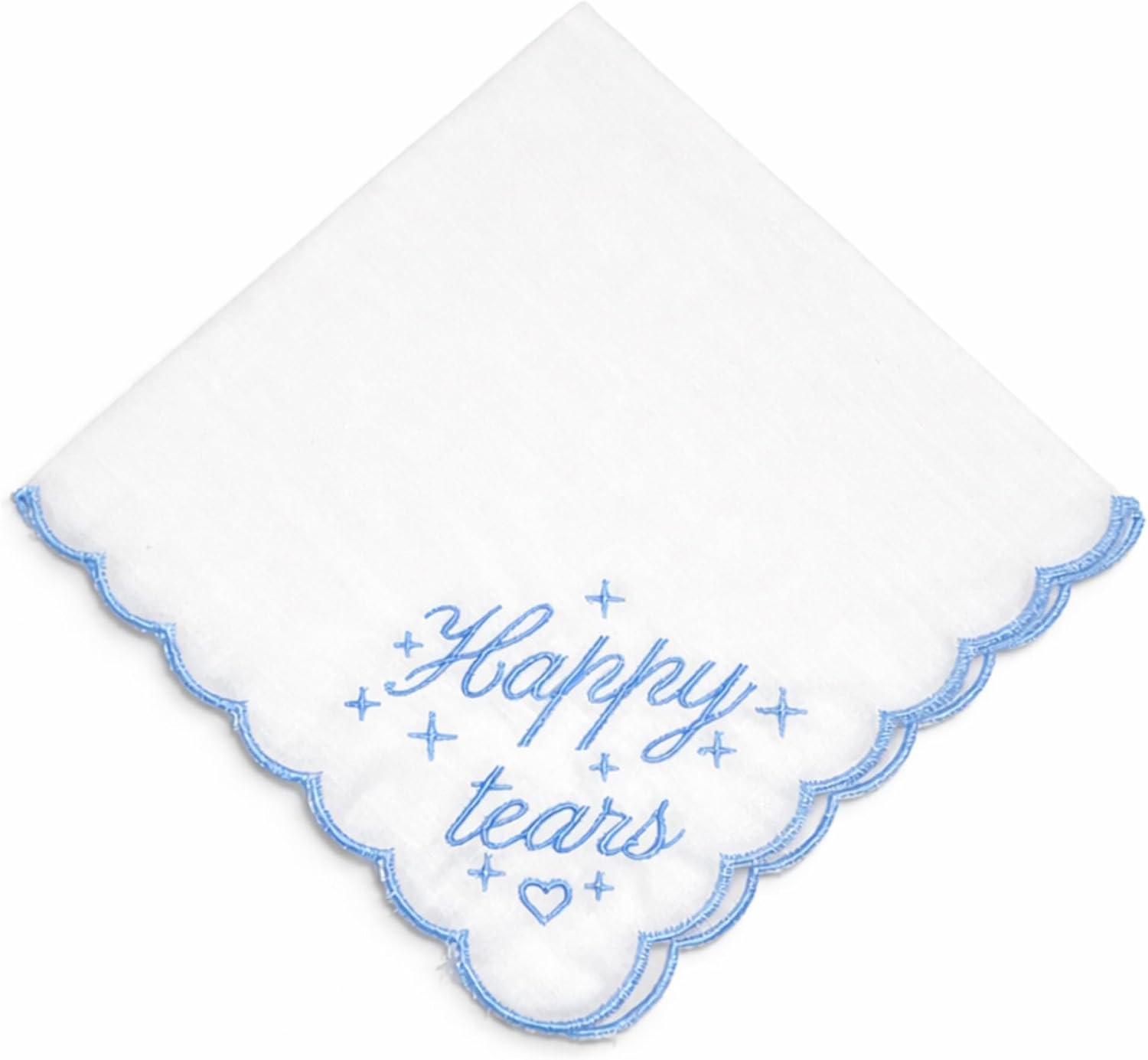 Bride Gifts for Wedding, Happy Tears Embroidered Handkerchiefs, Something Blue Bridal Shower Accessory, Perfect Keepsake for Bride, Groom, and Guests