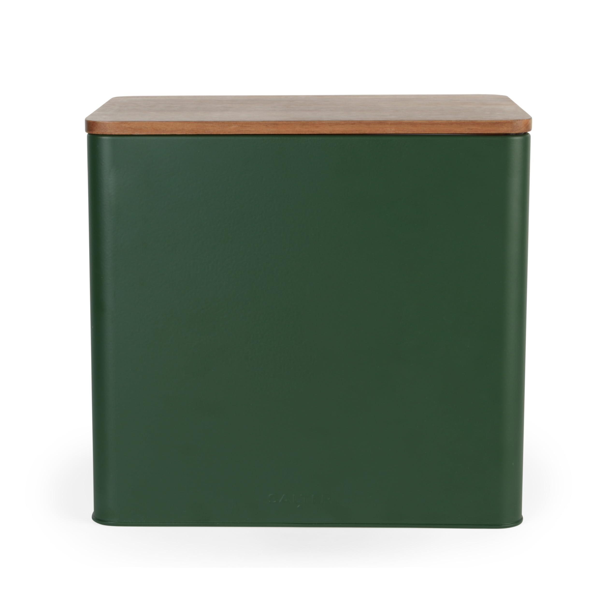 Salter Toronto Green Bread Bin – FSC®-Certified Acacia Wooden Lid, Powder Coated Finish, Easy Clean, Store Loaves, Bagels, Pastries, Large Bread Bin Storage Container, Holds 2 Loaves, 28 x 20.5 x 25cm