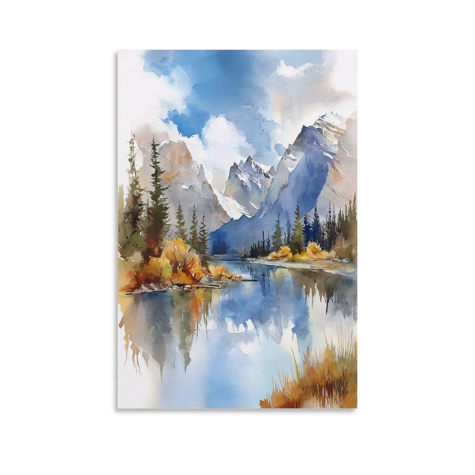 LCYNNH Banff Watercolor Painting Canadian Rocky Mountain Posters 12x18inch(30x45cm) Print Home Bedroom Office Living Room Decor Canvas