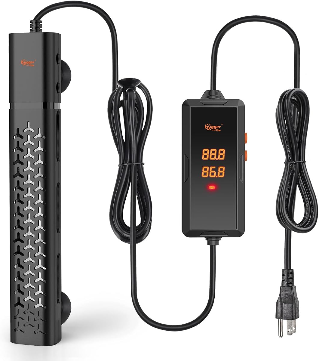 Hygger Calentador de acuario de 300 W, calentador de pecera con control inteligente de temperatura, protección contra sobretemperatura y apagado automático al salir de agua, para tanques de 40 a 75 galones