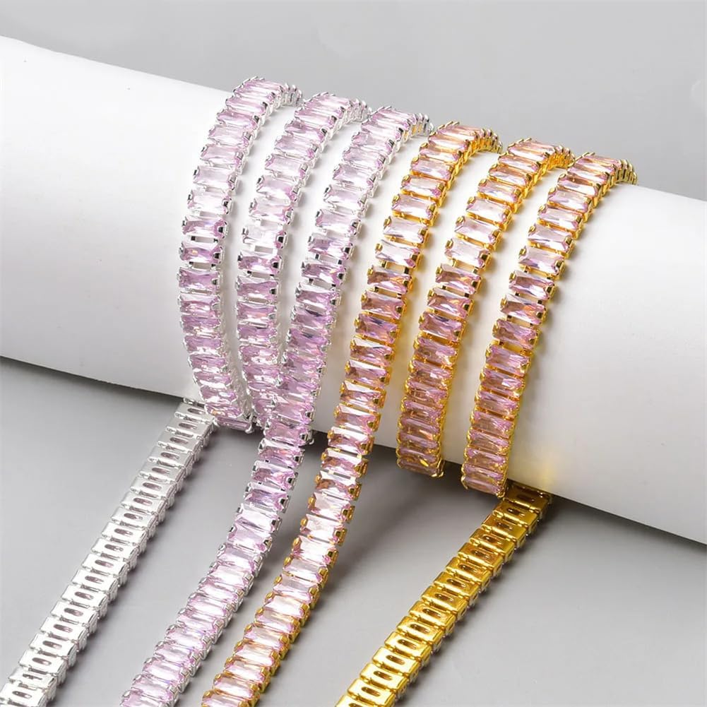 Rectangle Crystal Chain Claw Zircon Rhinestone Trimmings for DIY Jewelry Clothing Accessories 25x5mm Black Silver 1 Meter