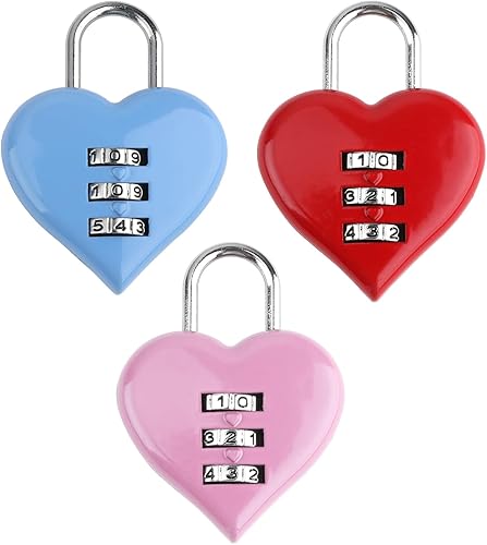 3 candados combinados en forma de corazón para niñas y mujeres, lindo mini bloqueo de código reiniciable de 3 dígitos, seguridad sin llave para
