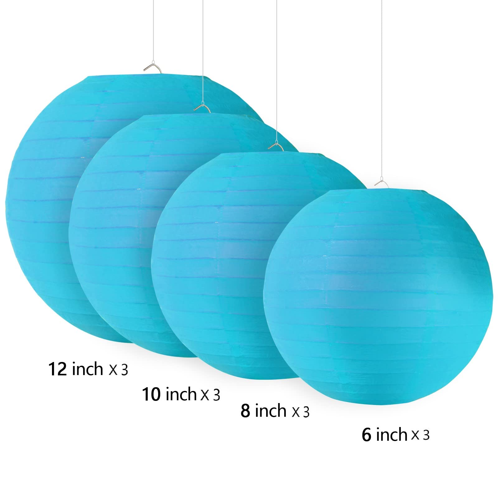 12pcs Sky Blue Paper Lanterns with 12pcs White LED Lights, 6