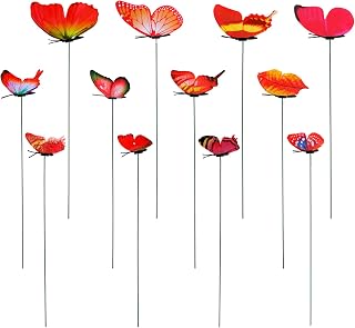 Penitue 12pcs Decorative Butterfly Plant Stakes, 9.8in Lifelike Butterfly Garden Stakes PVC Waterproof Flower Pot Decorations for Garden Lawn Patio Indoor Outdoor Yard Planter Art Decor (Red)