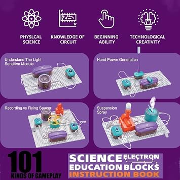 Electronic Circuit Set with 45 Circuit Blocks 101 Experiments Learning Electricity DIY Electronics Exploration Kit Physics Science Circuits Toy STEM Learning Toy for Age 3+