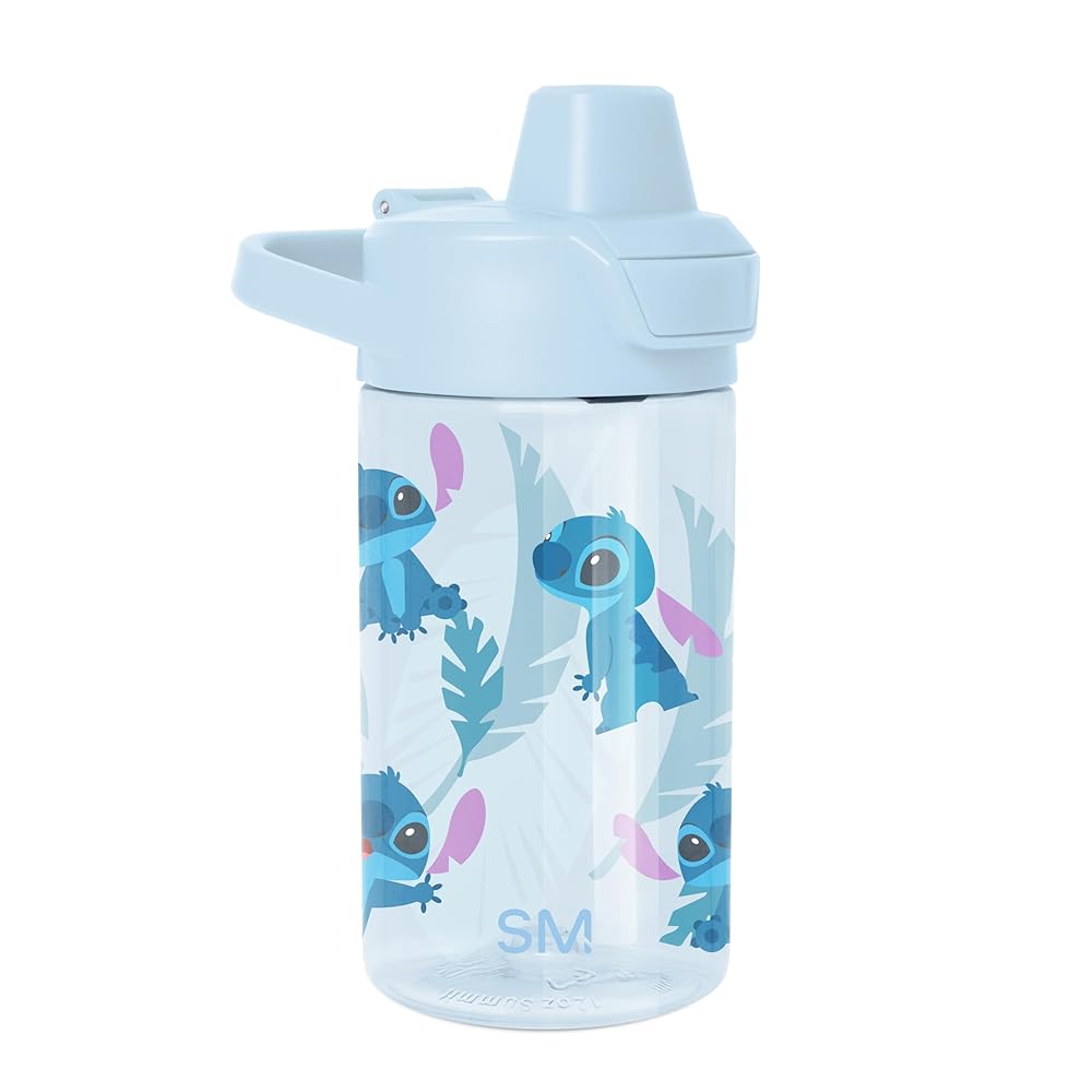 Simple Modern Disney Kids Tritan Plastic Summit Water Bottle | 12 oz BPA-Free Cup with Covered Leak Proof Straw Lid for Girls, Boys, Toddlers | Tropical Stitch