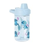 Simple Modern Disney Kids Tritan Plastic Summit Water Bottle | 12 oz BPA-Free Cup with Covered Leak Proof Straw Lid for Girls, Boys, Toddlers | Tropical Stitch