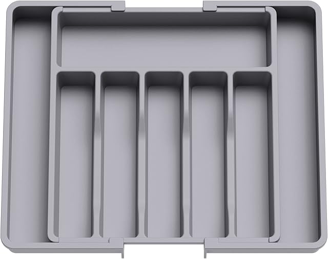 Lifewit Silverware Organizer, Rozszerzalna Taca na Przybory do Szuflady, Regulowany Uchwyt na Sztućce, Kompaktowa Plastikowa Szuflada do Przechowywania Łyżek, Widelce, Noże, Duża, Szary