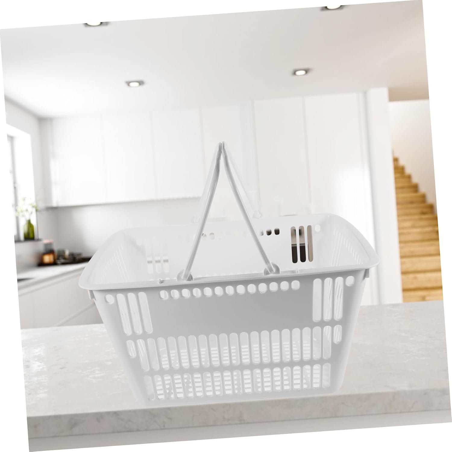 Kichvoe Portable Plastic Storage Basket with Handle Corrosion Resistant Shopping Organizer for Bathroom Kitchen Bedroom Multipurpose Home Storage Random Color Random Color