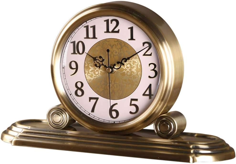 Mantel Clock Classic Retro Design European Style Decorative Table Clock Sweep Second Quartz Movement Metal Frame Desk Clock for Living Room Decor,