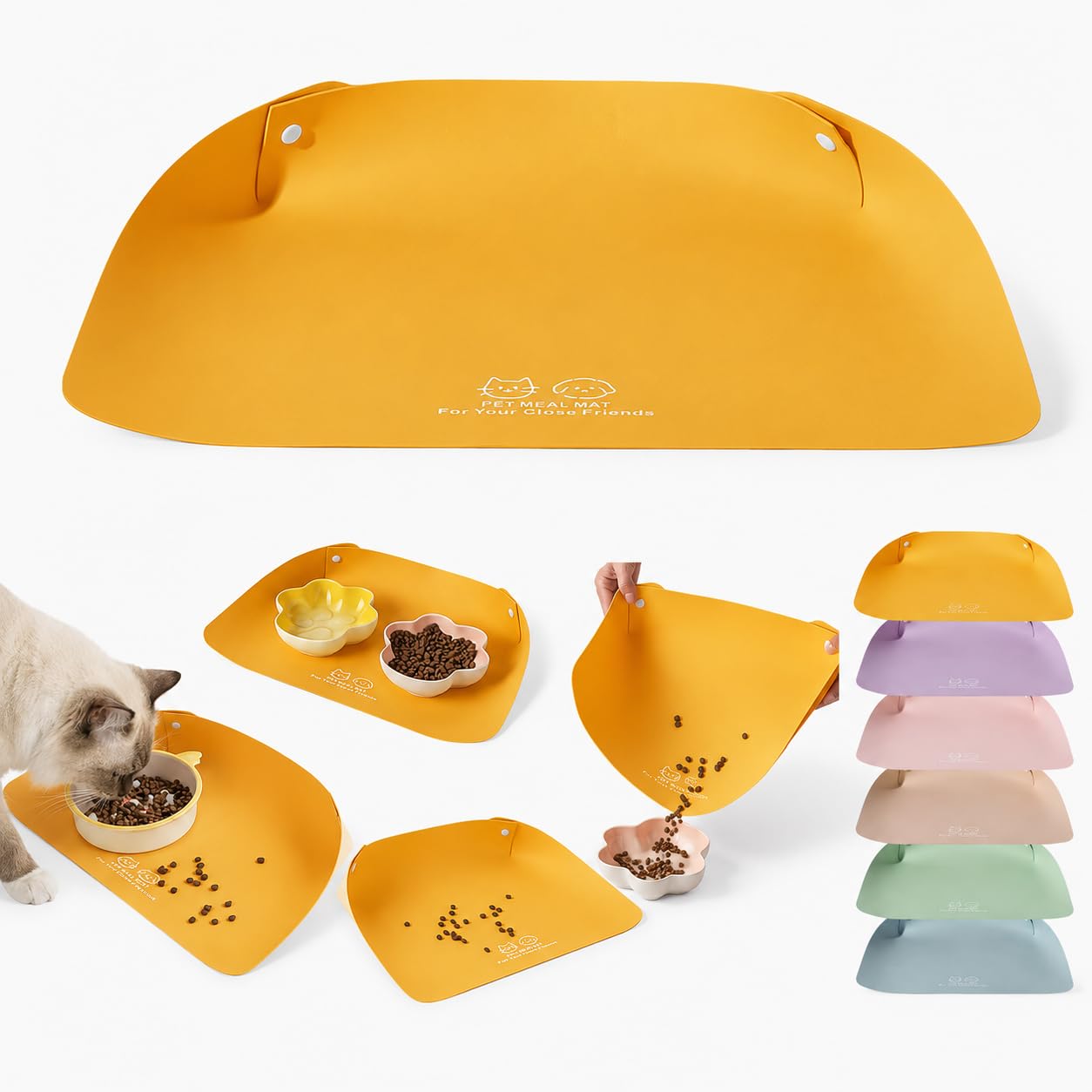 Cat Dog Food Mat,Anti-Spill Dog Cat Food Mat,Waterproof Non Slip Leather Pet FeedingMat for Cats and Small Dogs,Snap-On Raised Edges Contain Spills,Easy Clean,BPA Free