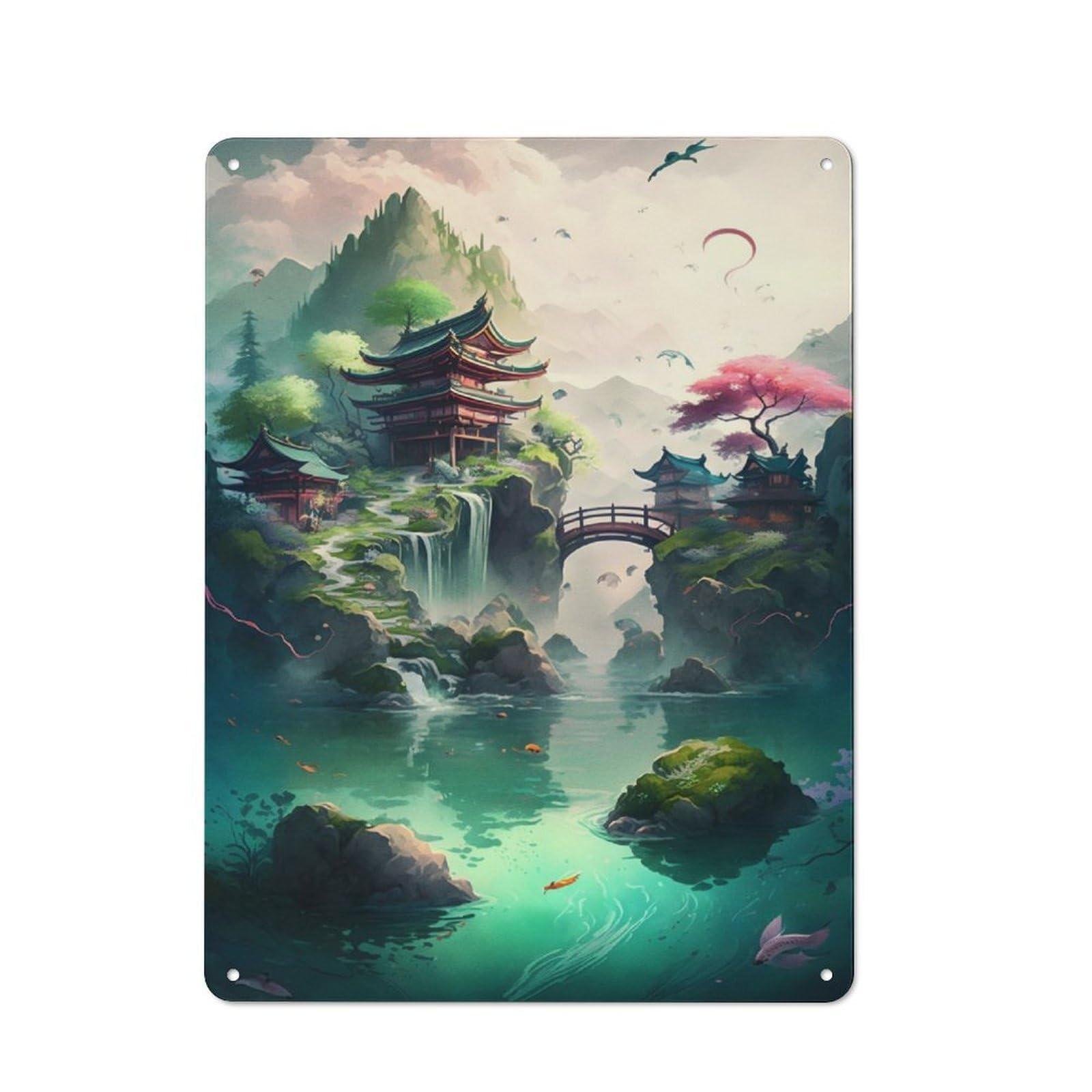 Junmoney Fantasy Village Classic Metal Wall Decor 40X30cm, Metal Sign For Cafe, Pub, Workshop Or Home Bar, Small Accent For Blank Walls