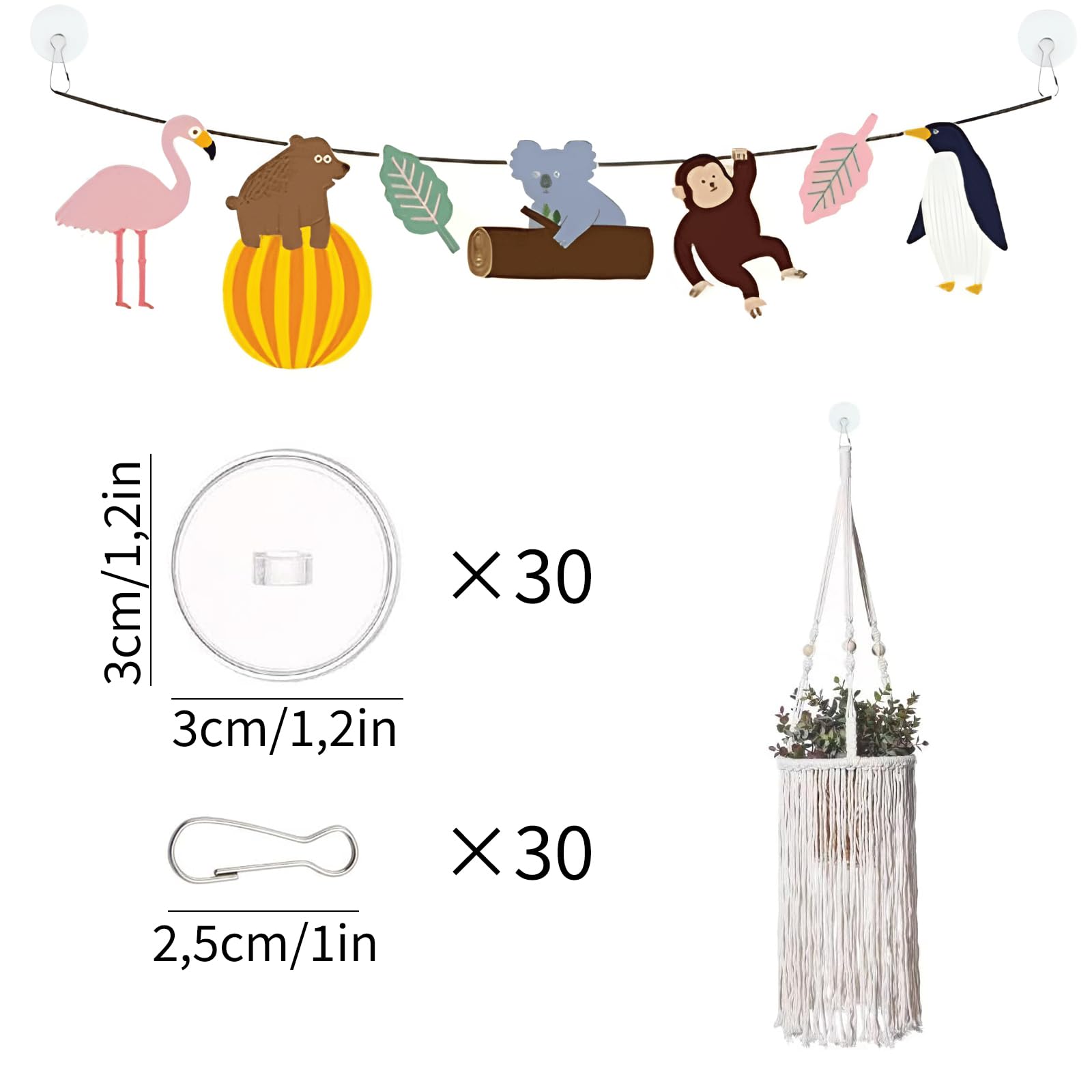 100 Crochets Adhésifs Plafond Transparents – Sans Perçage, Avec Attaches – Décoration Facile