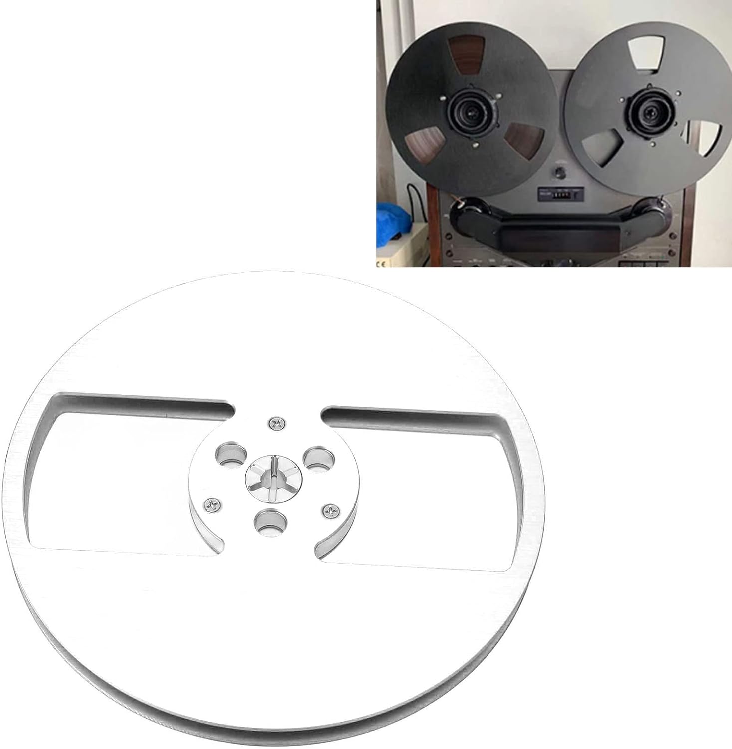 1/4 7 Inch Empty Tape Reel, Aluminum Alloy Nab Open Reel Takeup Reel, 1/4 Empty Tape Up Reel to Reel Small Hub Adapter with 2 Holes Opening Machine Part Tape Take Up Reel (Silver)