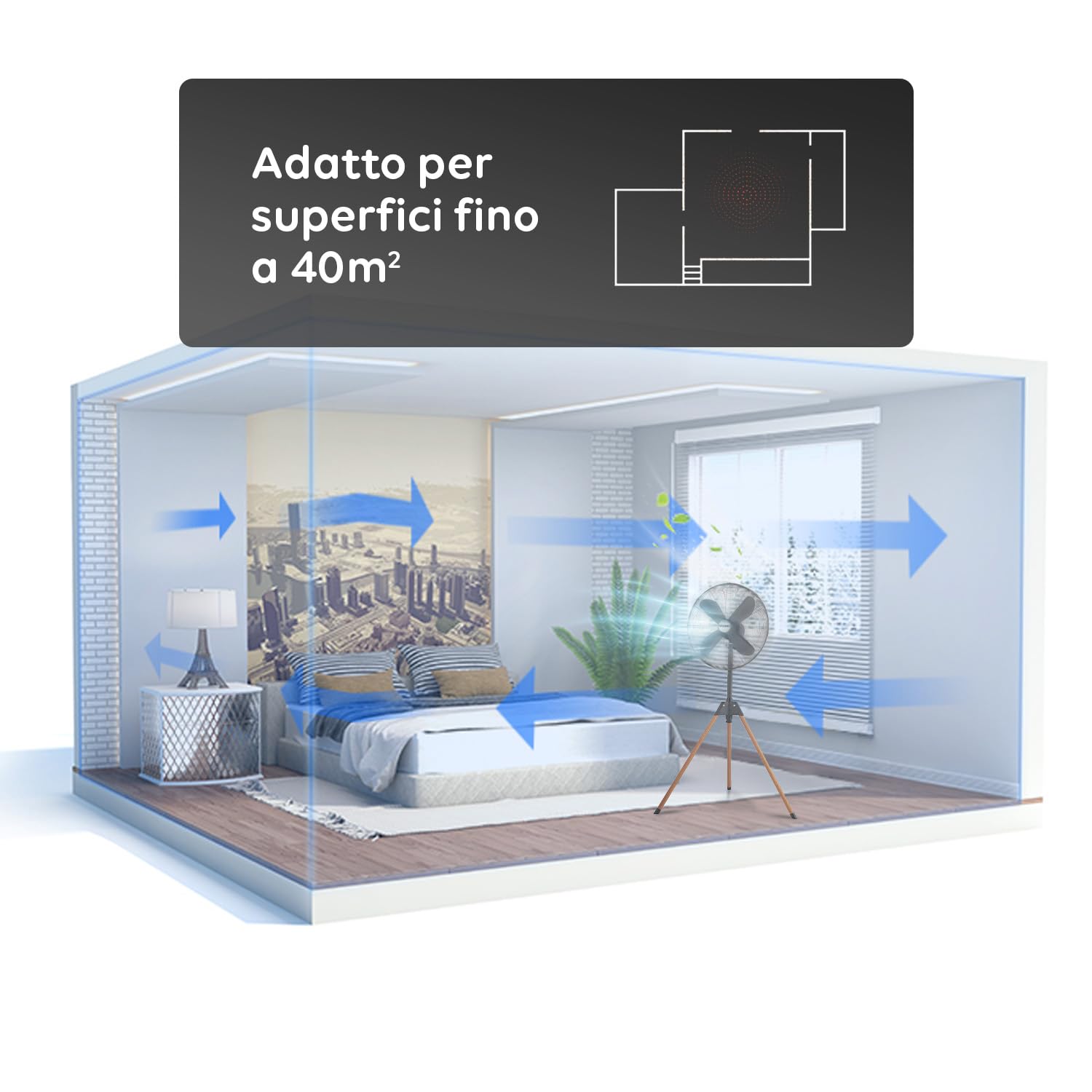 Avilia Ventilatore a Piantana Silenzioso con Treppiedi Richiudibile e Stabile 50W - 3 Velocità Ideale per Adattarsi ad Ogni Esigenza e Rinfrescarsi in Gioranate Calde - Altezza della Testa Regolabile