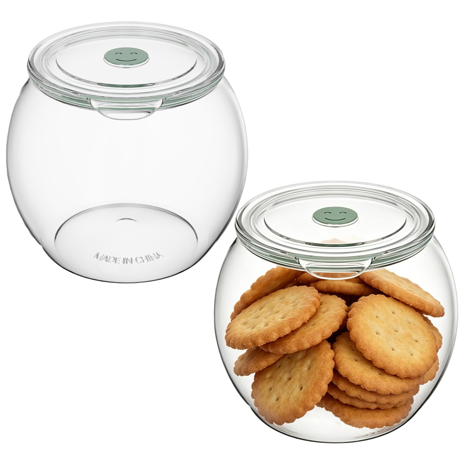 KFSCIP 2 PCS Cookie Jar, Biscuit Jar, Two 800 ml Airtight Plastic Jars, Biscuit Storage and Food Organization, Dimensions 12.5 by 12.5 by 10 cm