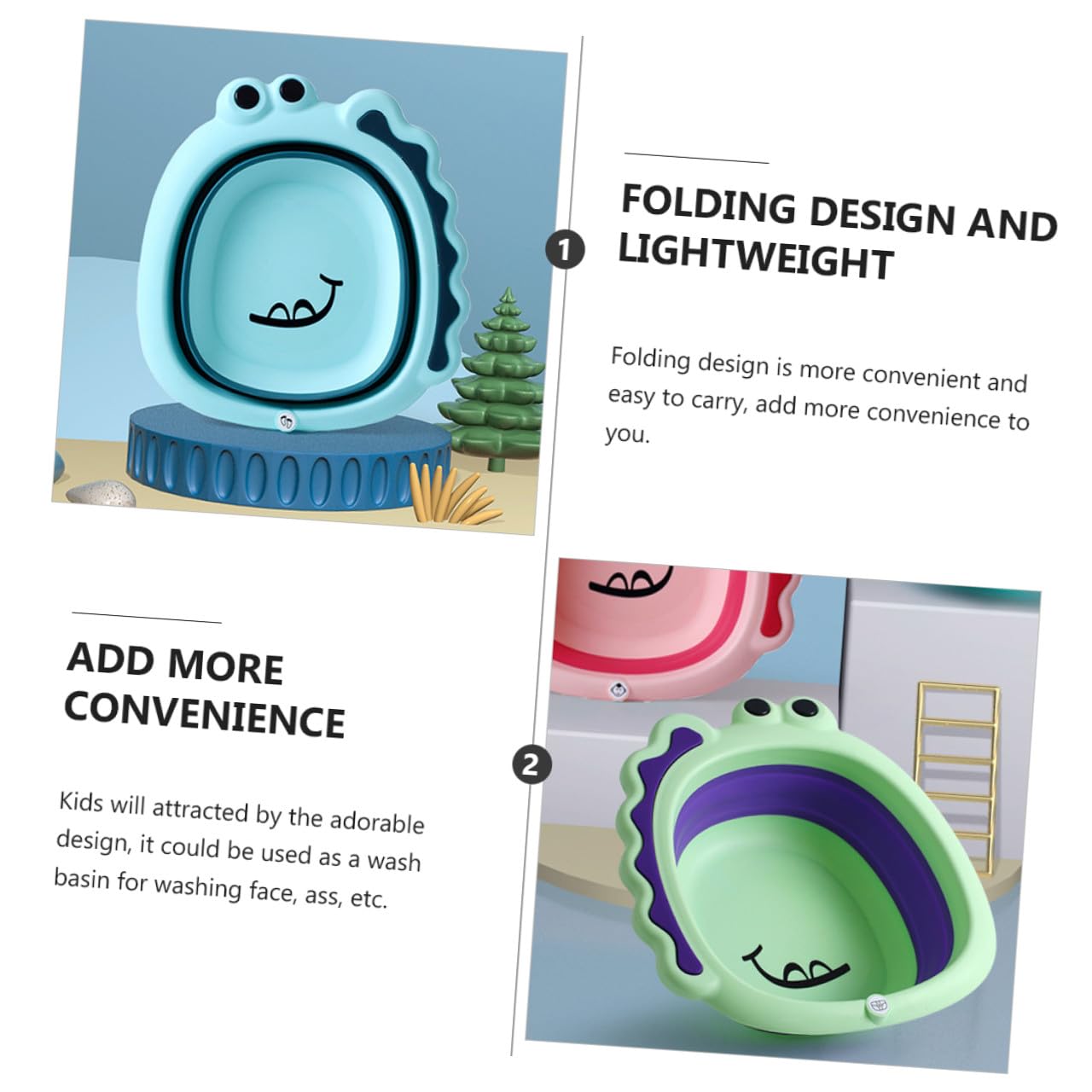Toyvian 3 Stück Faltbare Kunststoffwaschbecken für Babys mit Niedlichen Cartoon Motiven Leicht zu Reinigen und Leicht für Neugeborene und Kleinkinder im Täglichen Gebrauch