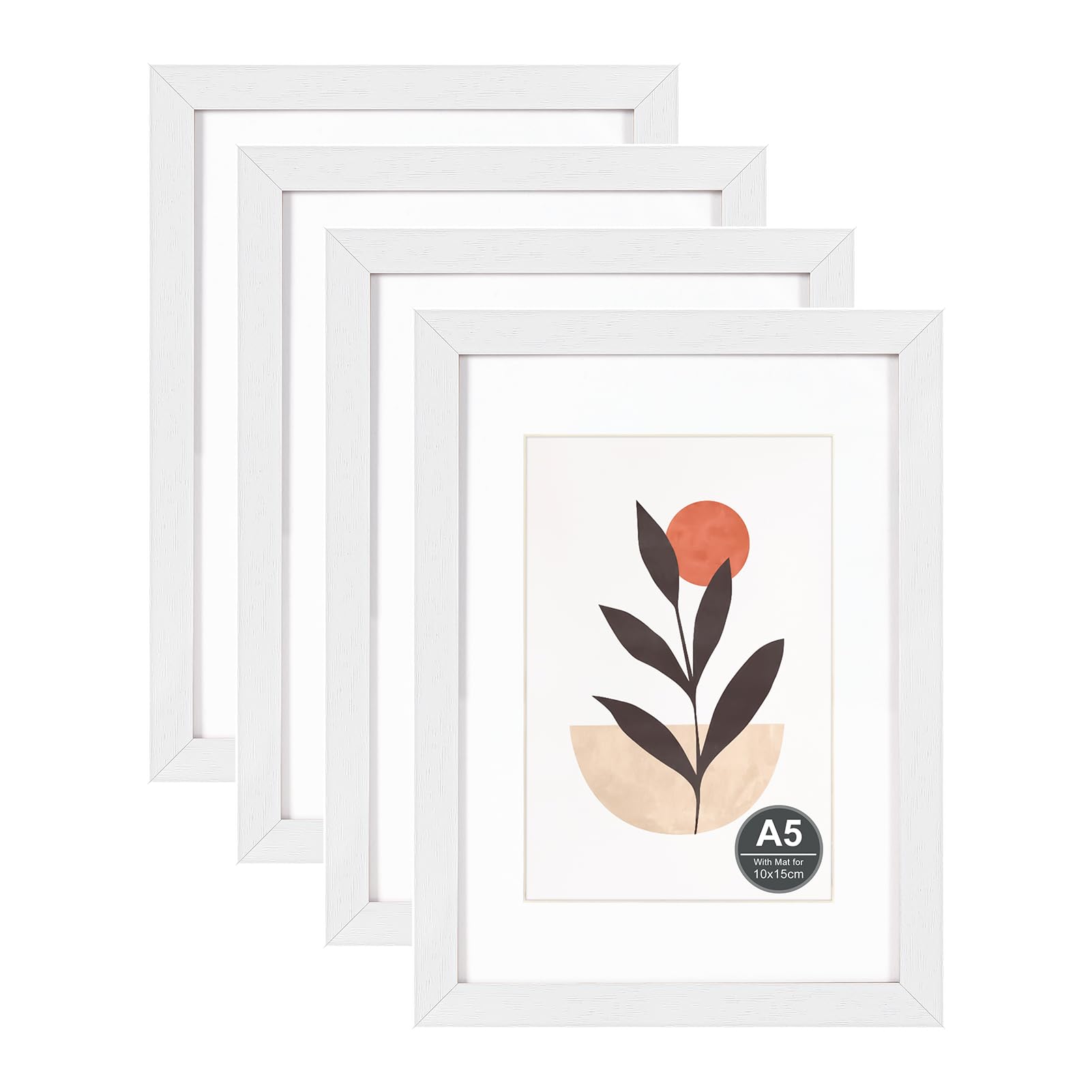 A5/15x21cm Picture Frame with 10x15cm Mount, White Wood Photo Frames
