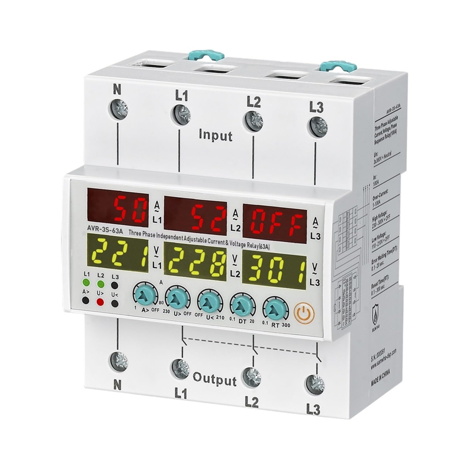 BALYDLUL AVR-3S-XXA 3x380V+Nuetral Adjustable Current & Voltage Non-sync Relay 63A,80A,100A(63A)