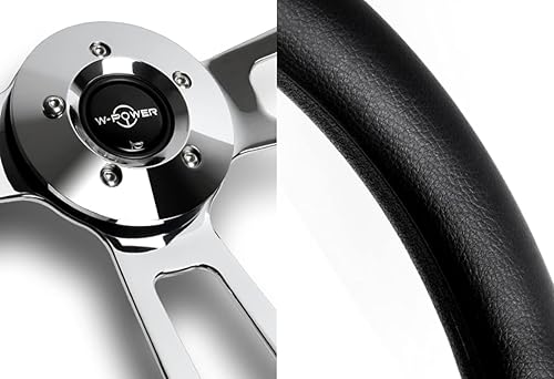 Miniatura 2 de W-Power, Plato universal de 18 pulgadas de 17.992 in, con 5 agujeros de 2.5 pulgadas de profundidad, estilo vintage con volante de agarre de cuero