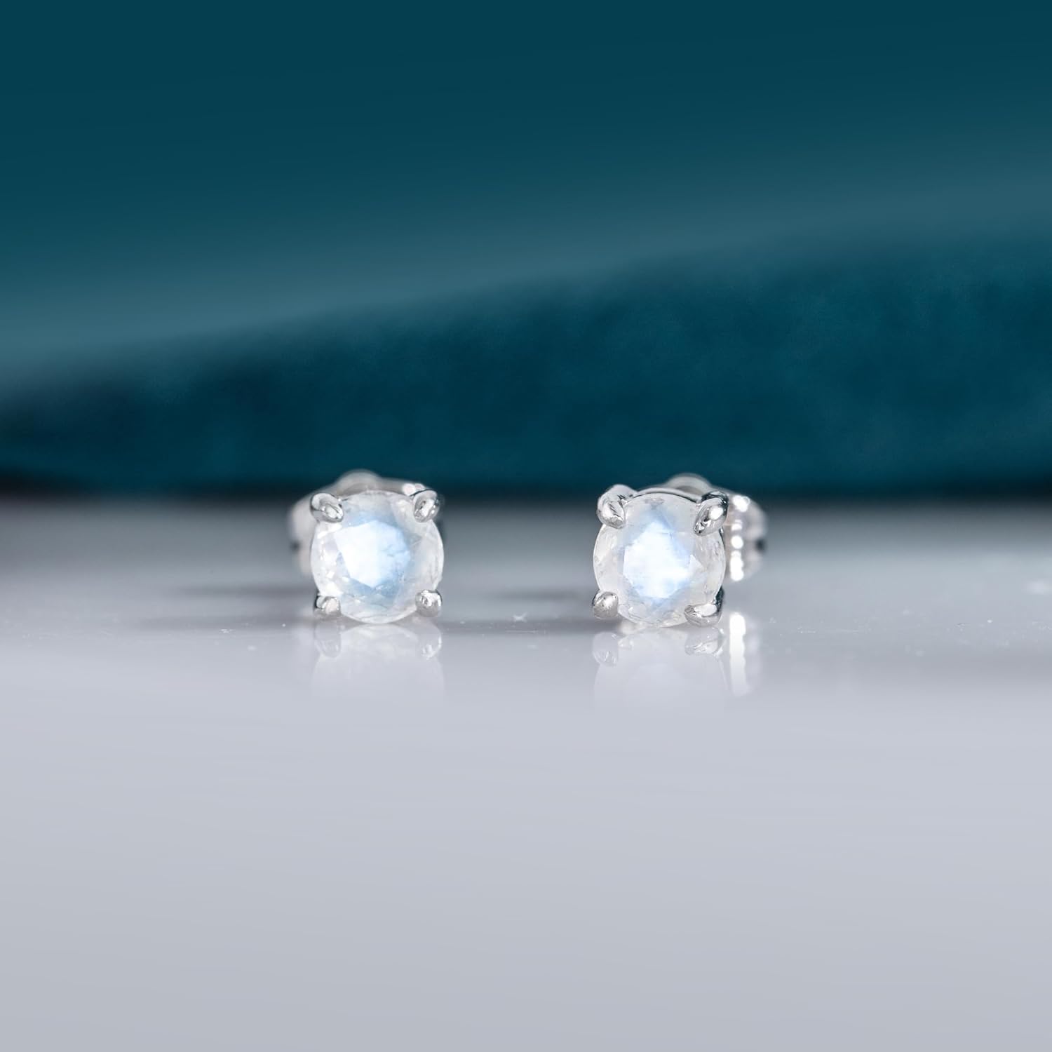 Moonstone Stud Earrings 925 Sterling Silver Rainbow Moonstone Earrings 4mm/5mm/6mm Natural Round Gemstone Jewelry Gifts for Women - Image 5