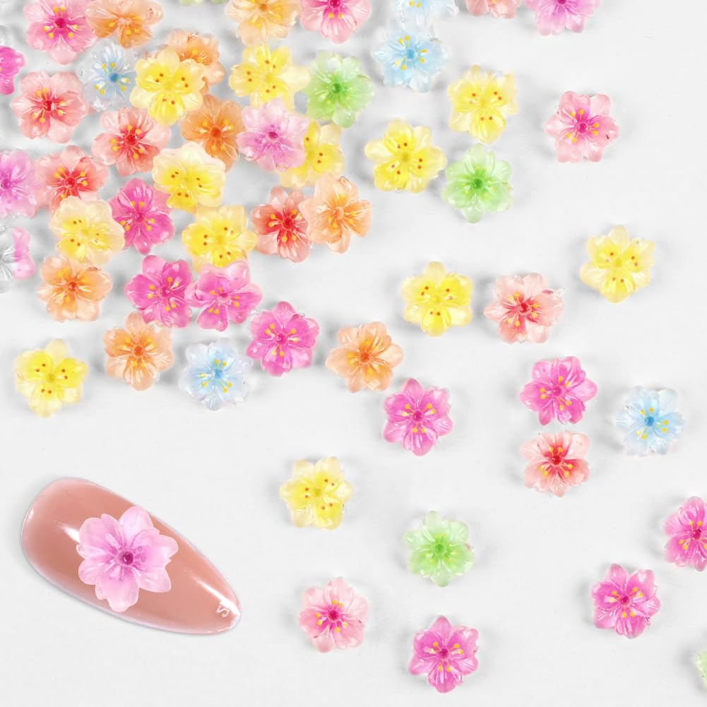 Vicloon 3D Fleur Charms Nail, 50 Pièces Fleur pour Sécoration Des Ongles Des Femmes, Petits Charme Floral pour Ongles, Strass Ongle Nail Art, Décoratives pour Nails Art