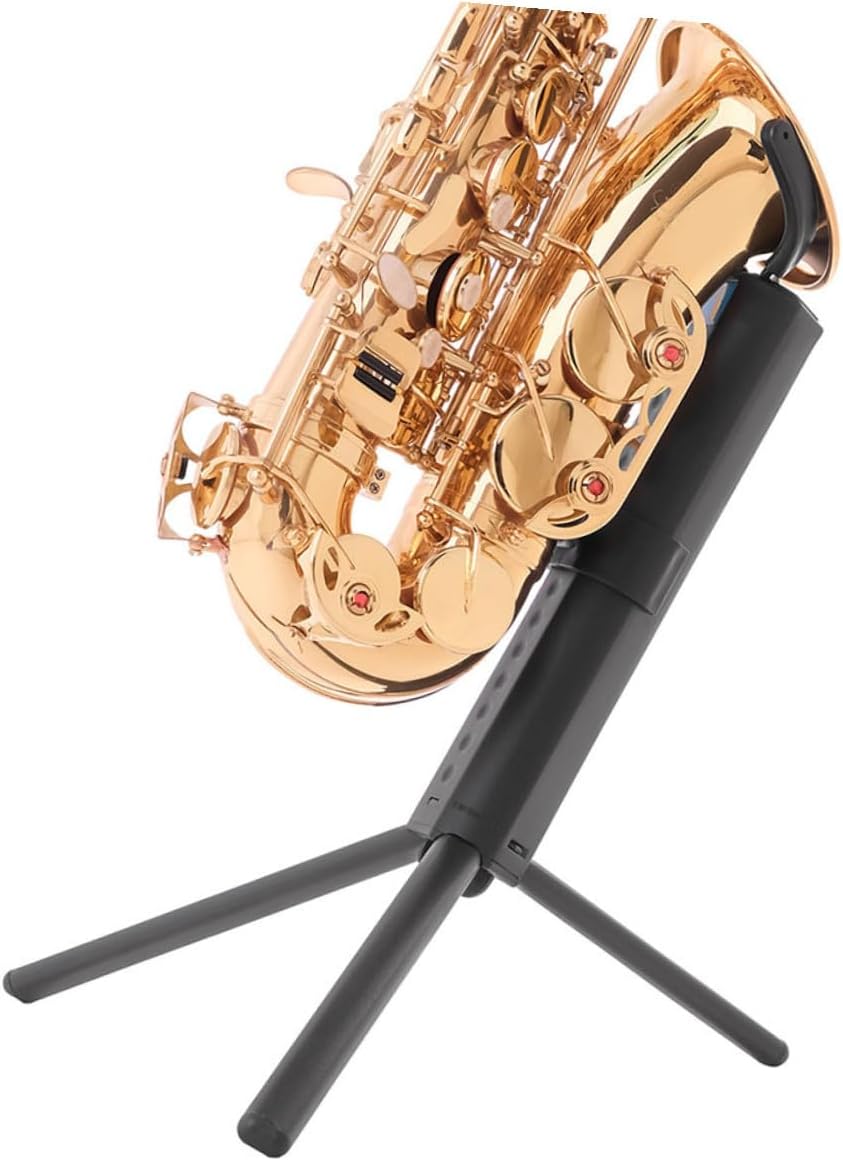PRETYZOOM Tenor Saxophone Stand Portable Foldable Non-skid Sax Display Stand with Blue Case, Black Saxophone Bracket Rack for Desktop Storage and Performance