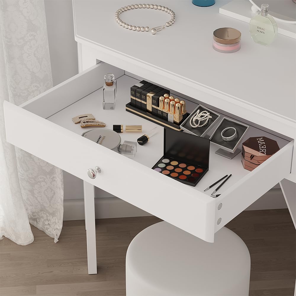 Vicco Tavolo da trucco ad angolo Velto, Bianco, 75 x 76.8 cm | con cassetto, per un posizionamento salvaspazio negli angoli della stanza