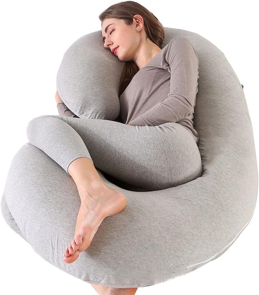 Pregnancy Pillow C-Shaped Maternity Pillow in Grey Comfortable Cotton Pillowcase, Removable and Washable Multifunctional Breastfeeding Pillow, Side Sleeper, Cuddle Pillow