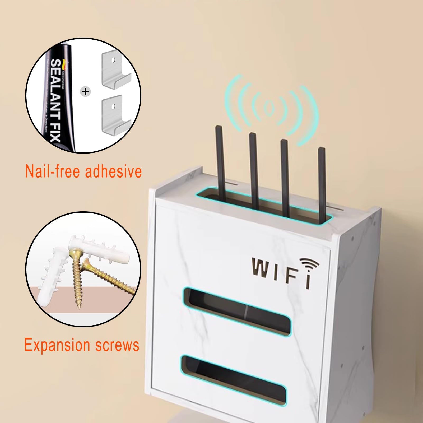 Support Mural en Bois pour routeur WiFi, Support pour Modem, multiprise et Cache-câbles, adapté à Une Utilisation au Bureau et à la Maison (Blanc).