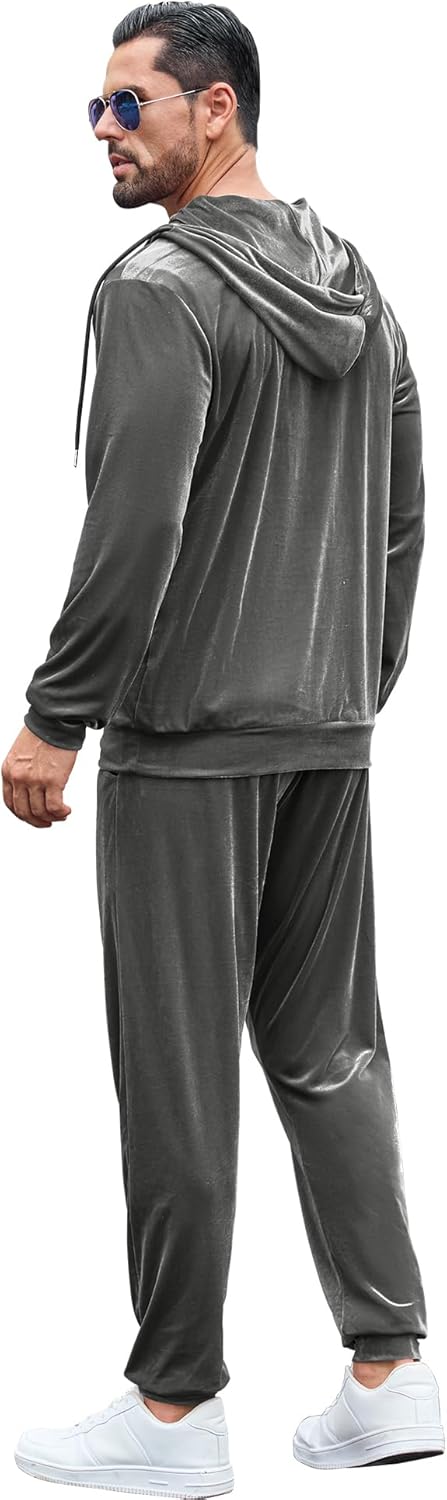 LecGee Mens Velvet Tracksuit Quarter Zip Pullover Hoodie and Joggers Sweatpants Casual Velour Sweatsuit Set - Image 3
