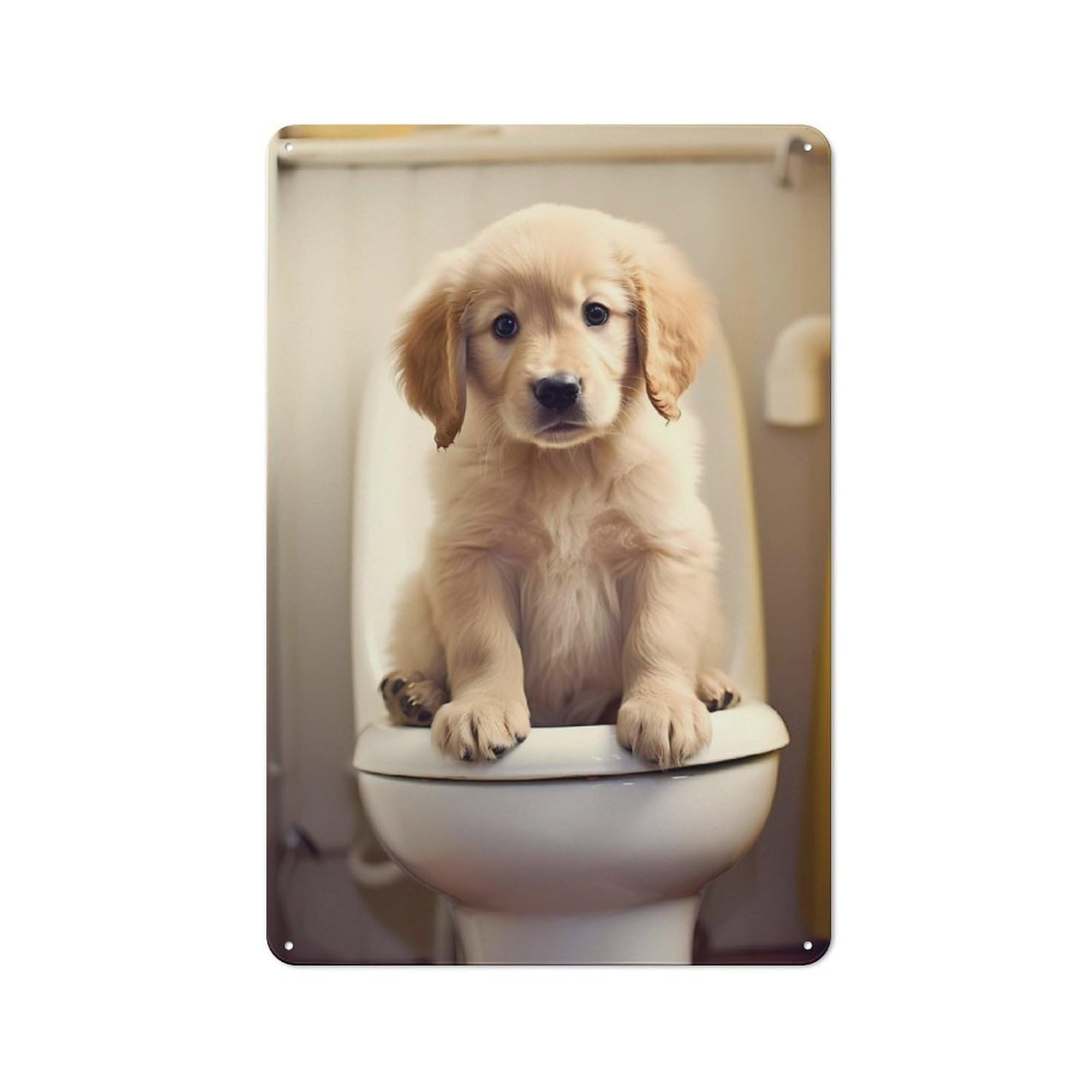 Junmoney Golden Retriever Puppy Wc Tin Sign 30X20cm With For Workshop Wall, Vintage Decor, For Metal Sign Collectors, For Garage And Workshop Walls
