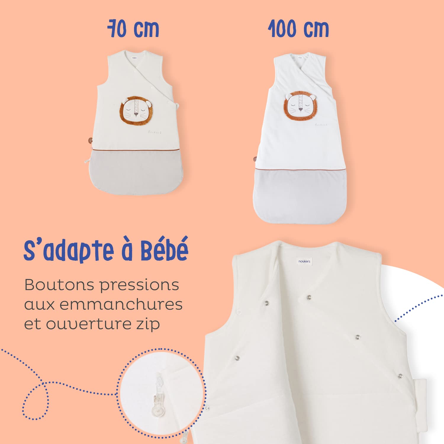 Noukie's NOUKIES Saco de Dormir de Invierno de 6 a 36 Meses (100 cm) – Saco de Dormir TOG de 2 a 3,5 – Cierre con Cremallera – Poliéster/algodón – Blanco Babou