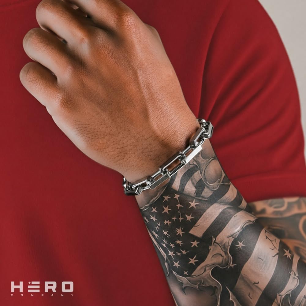 Hero Company R.E.D. Remember Everyone Deployed Silver Chainlink Bracelet for Men - Helps Pair Veterans With A Service Dog