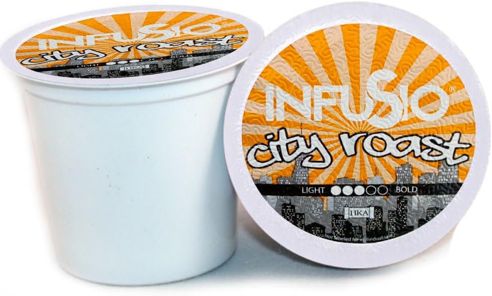 InfuSioCoffee Pods 96 Count City Roast Medium Roast Single Serve Coffee pods for Keurig K Cups Brewers - InfuSio Premium Roasted Keurig 2.0 Compatible