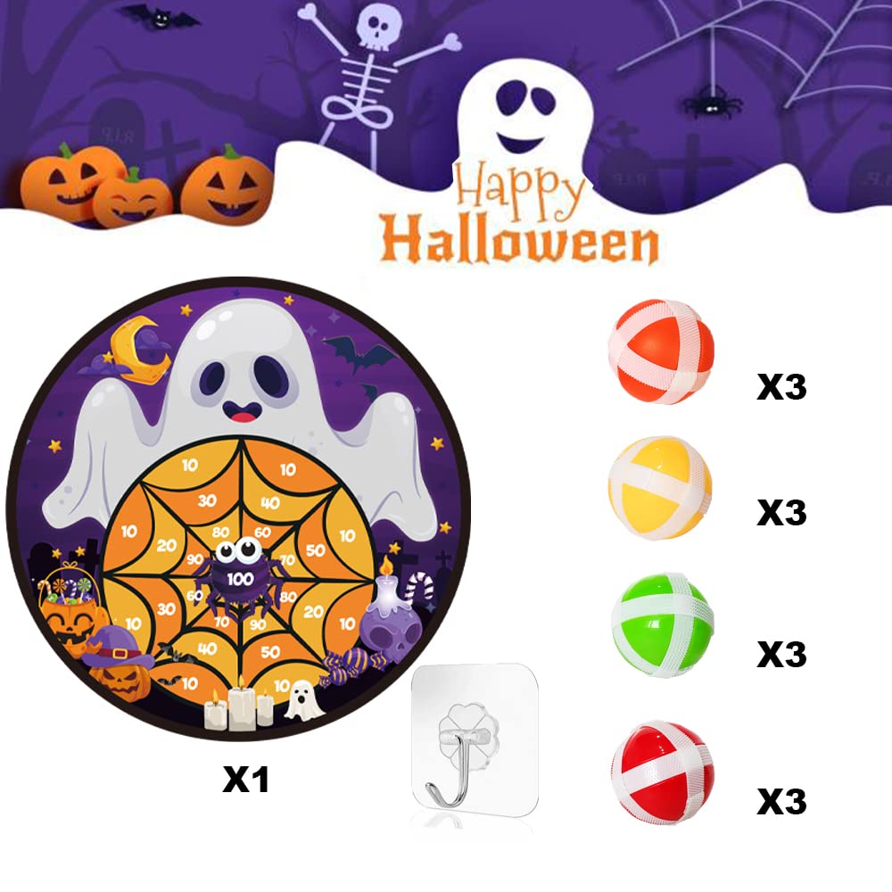 VDESFUEBY Halloween Games Dart Board 26in Ghost Dart Board with 12 Sticky Balls and Hooks Halloween Party Favors Indoor Outdoor Sports Puzzle Game
