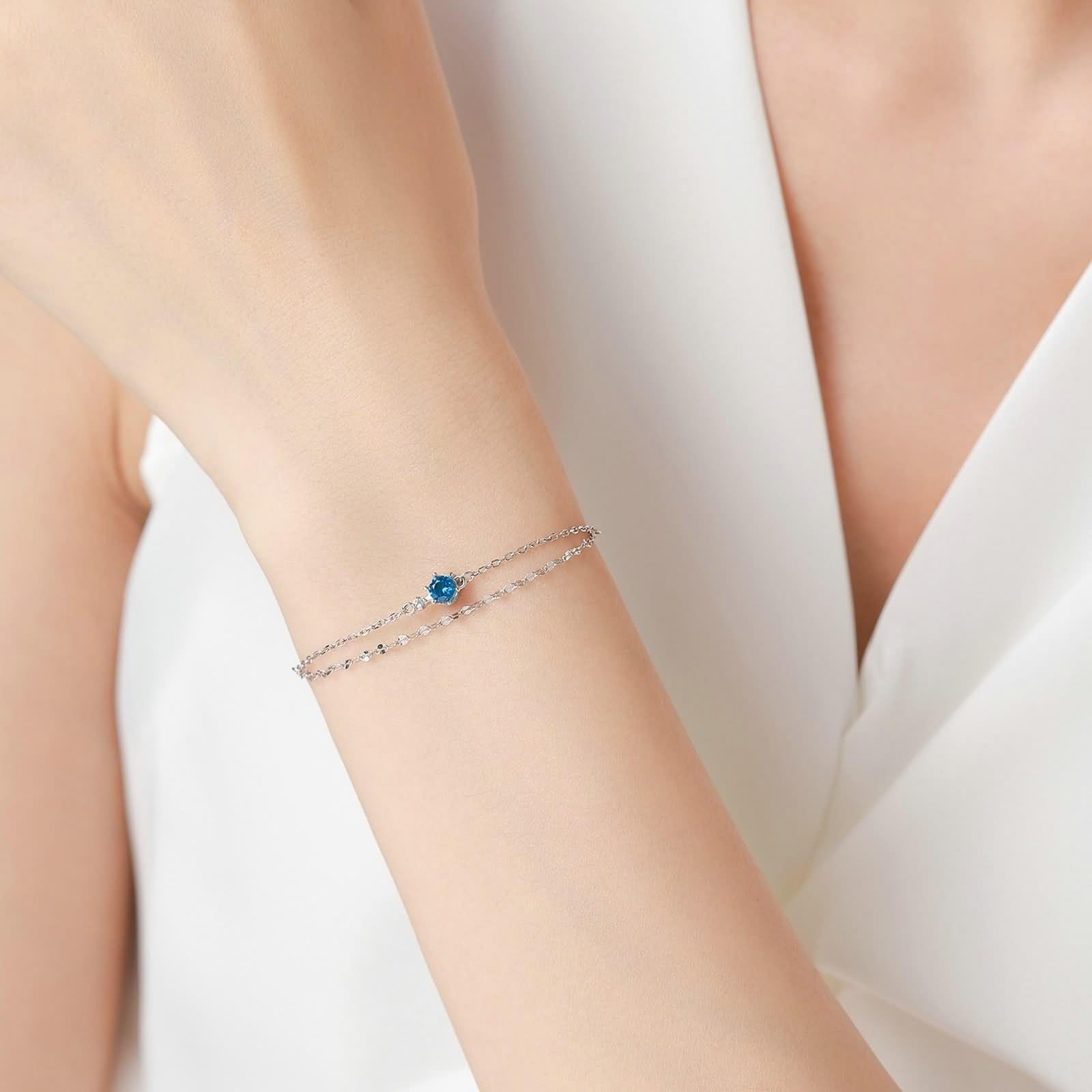 Pulseras para mujer, pulsera de novia, cadena de doble capa con topacio, regalos únicos para mujer