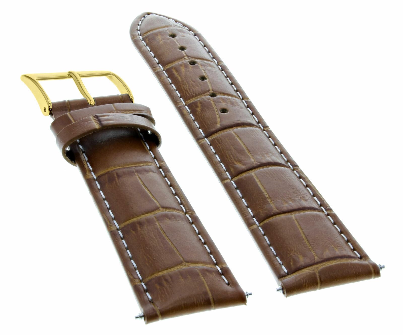 Ewatchparts 20mm Leather Watch Band Strap Compatible With Citizen Eco Drive Watch Light Brown With White Stitching With Gold Deployment Clasp